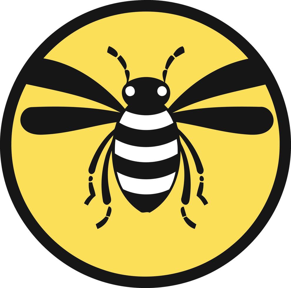 Black and White Bee Silhouette on a Yellow Circle vector
