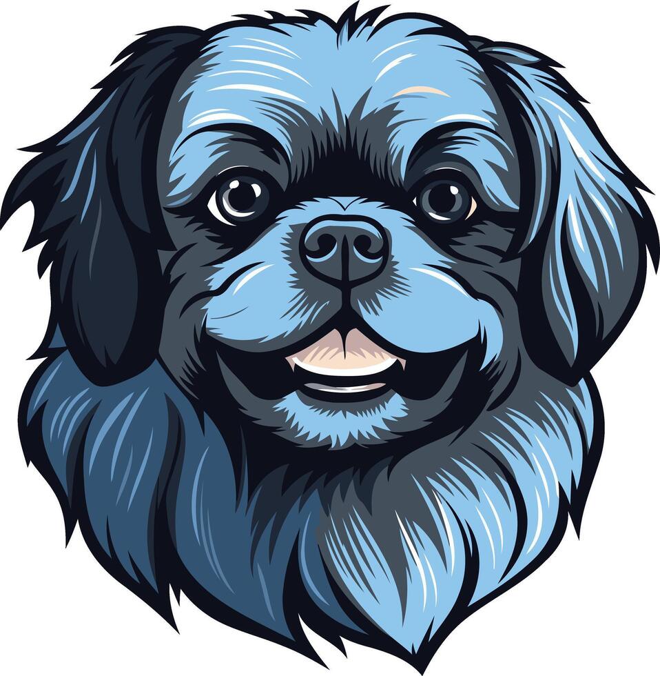 Cute Pekingese Dog Portrait with Blue Fur vector
