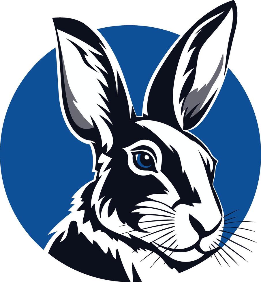Black and White Rabbit Portrait on Blue Circle vector
