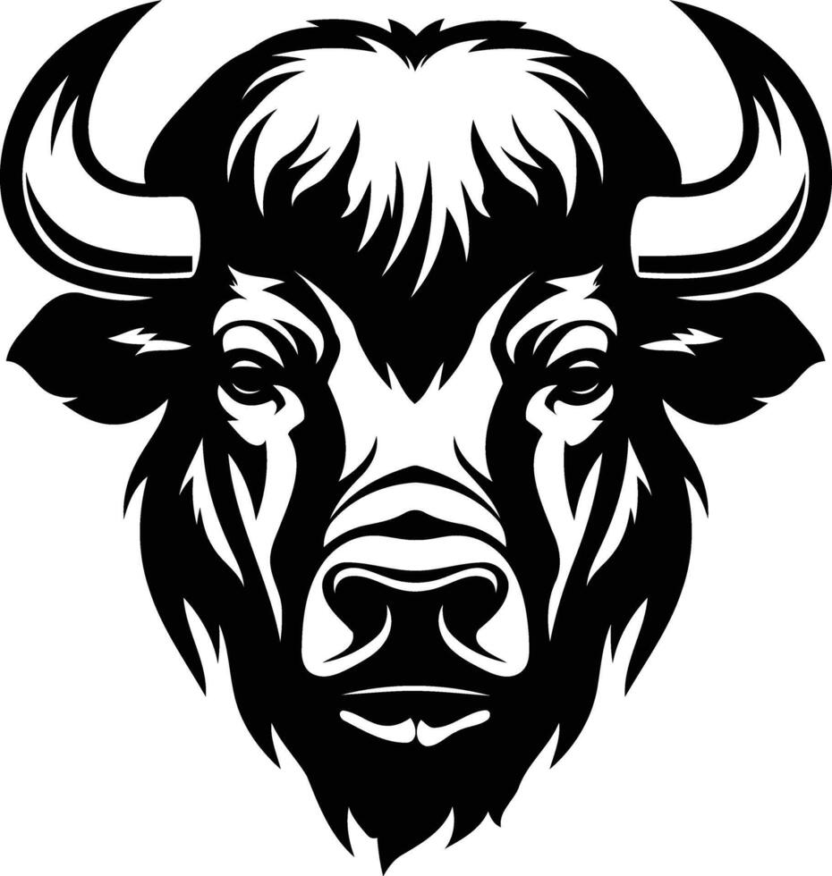 A bold and striking black and white illustration of a bull's head, perfect for branding, logos, or design projects vector