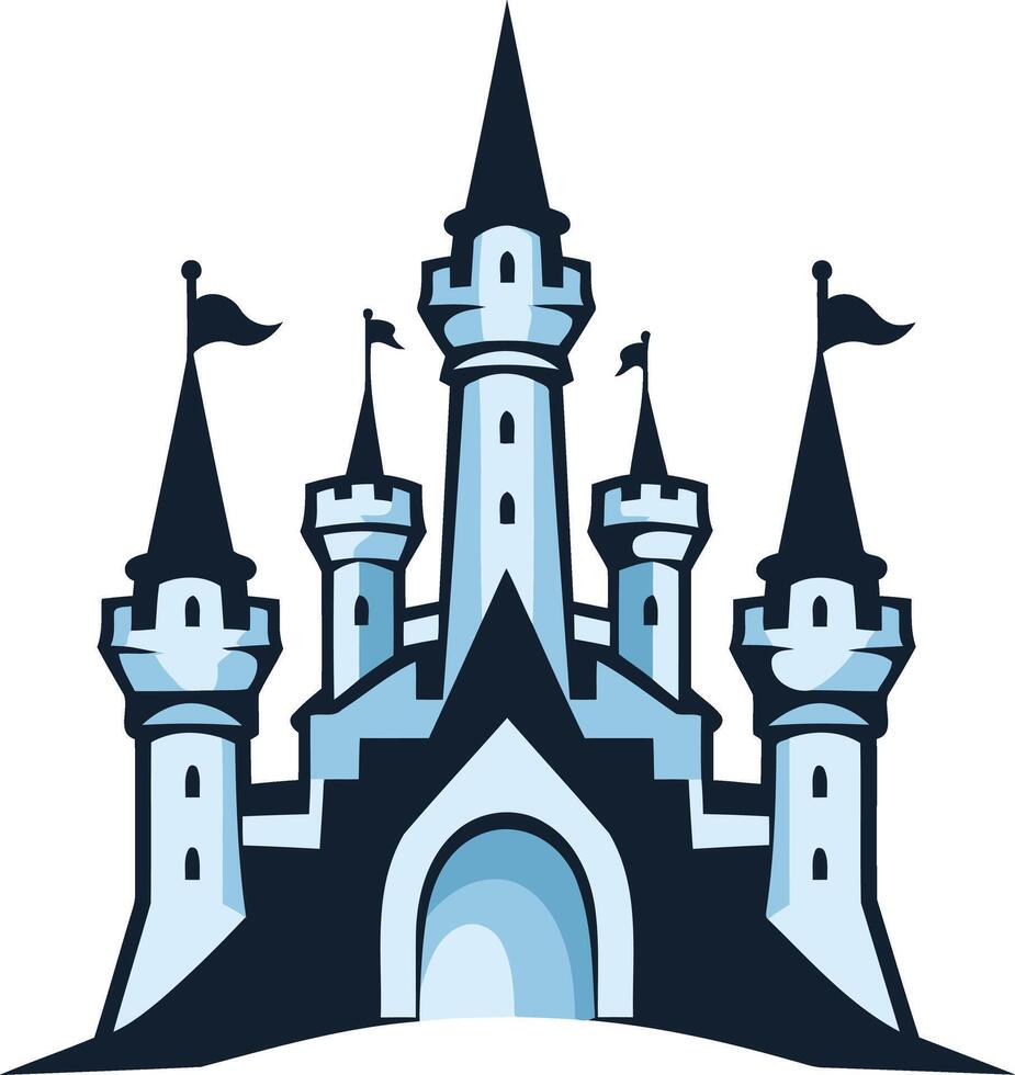 A Cartoon Castle With Blue Towers vector