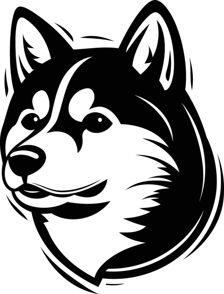A bold and stylish black and white illustration of a husky head, perfect for creating logos, branding, or t shirt designs vector