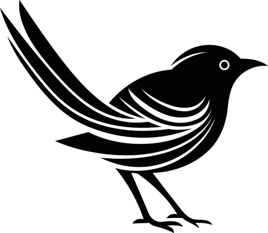 A stylized black and white illustration of a bird, perfect for nature, wildlife, and tattoo designs vector