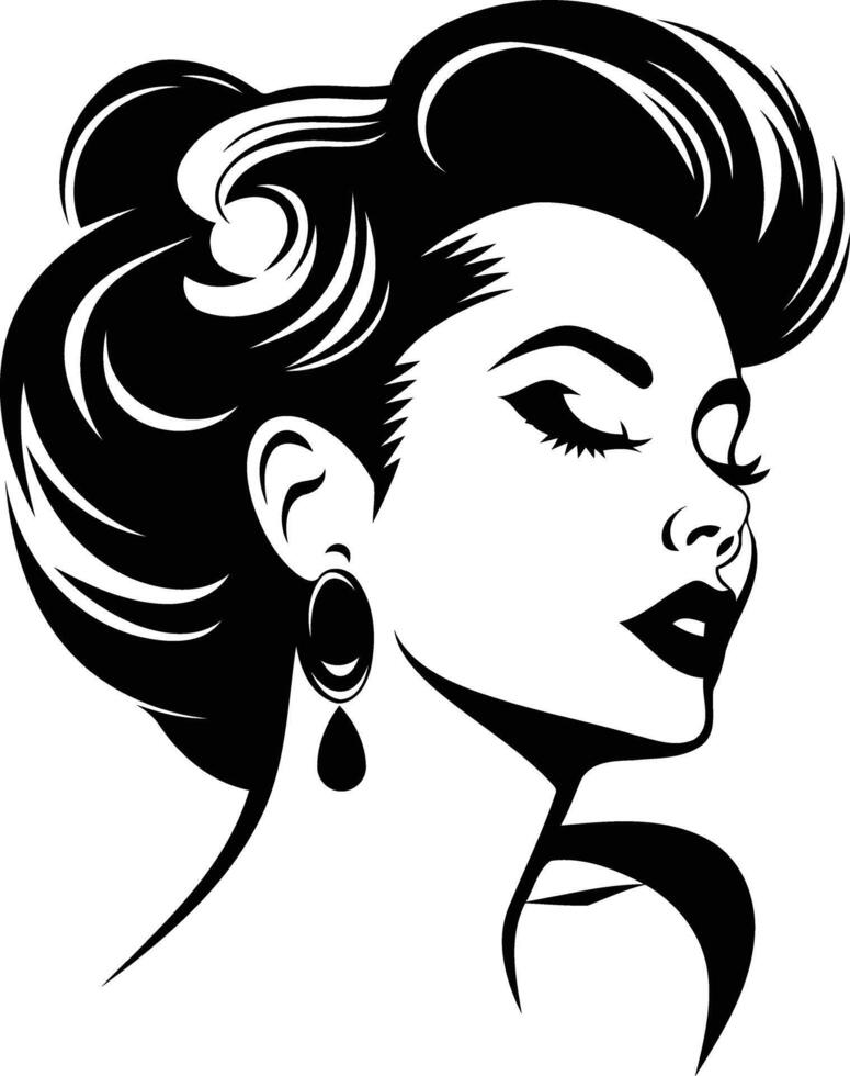 Elegant black and white illustration of a woman with closed eyes and a stylish updo vector
