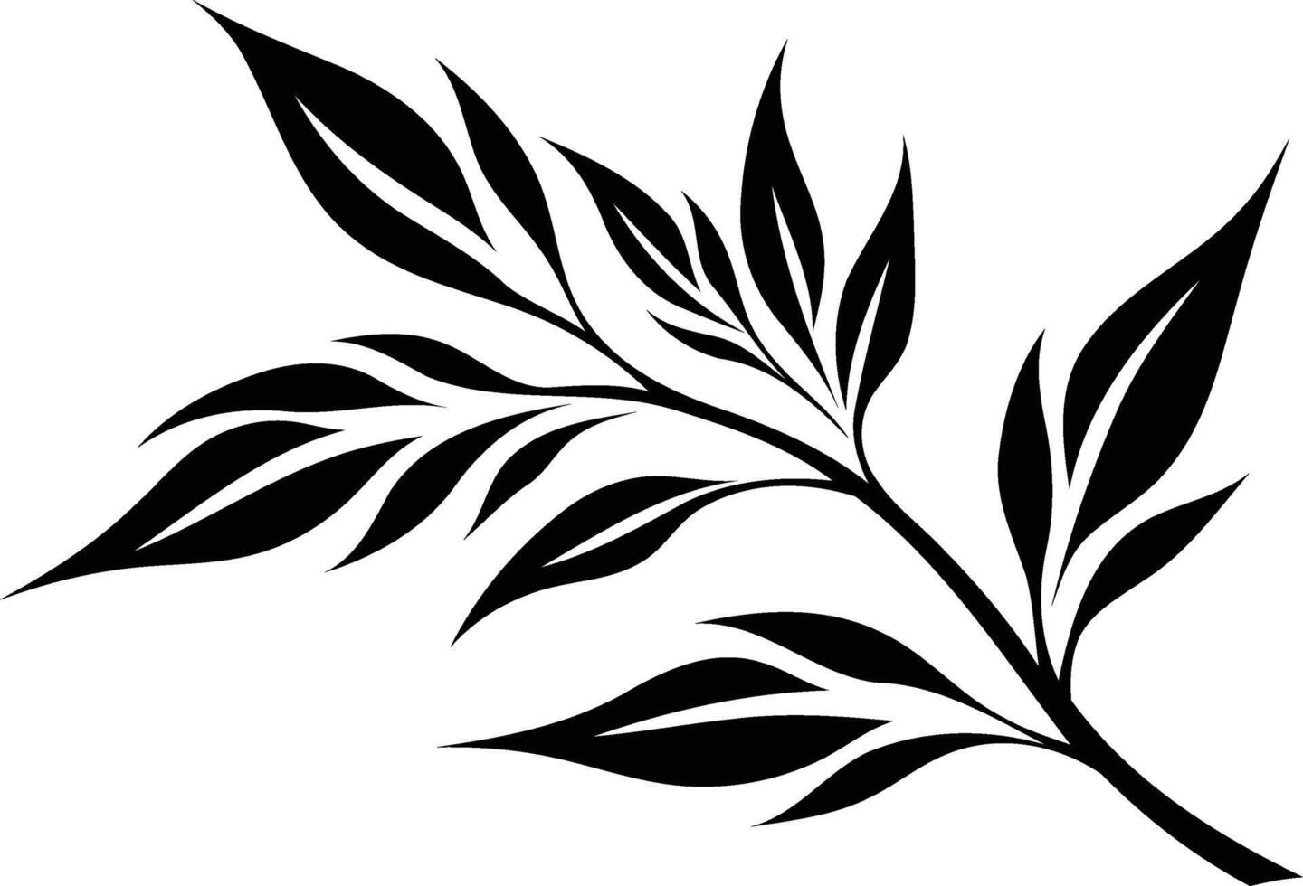 Elegant black and white silhouette of a graceful branch with leaves vector