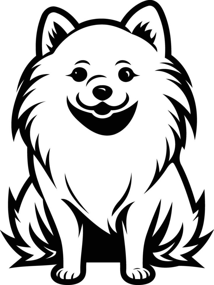 A simple, black and white silhouette of a happy pomeranian dog vector