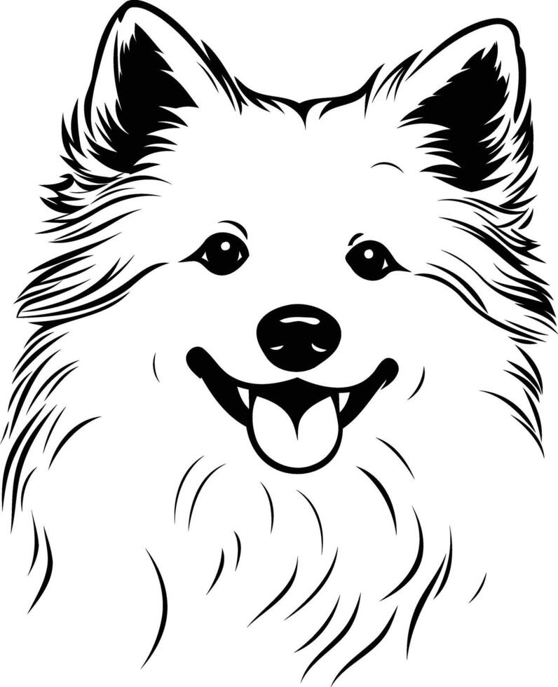 Cute black and white line art illustration of a happy pomeranian dog vector