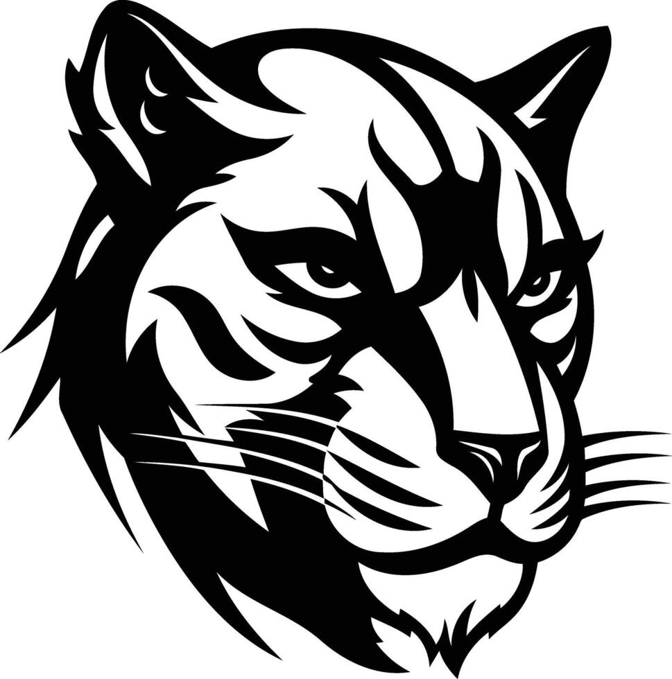 A bold and fierce black and white illustration of a panther's head vector