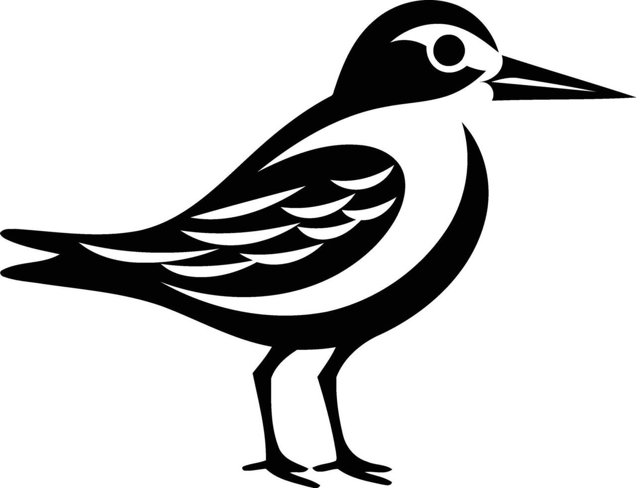 A simple black and white element illustration of a bird with a detailed wing pattern vector