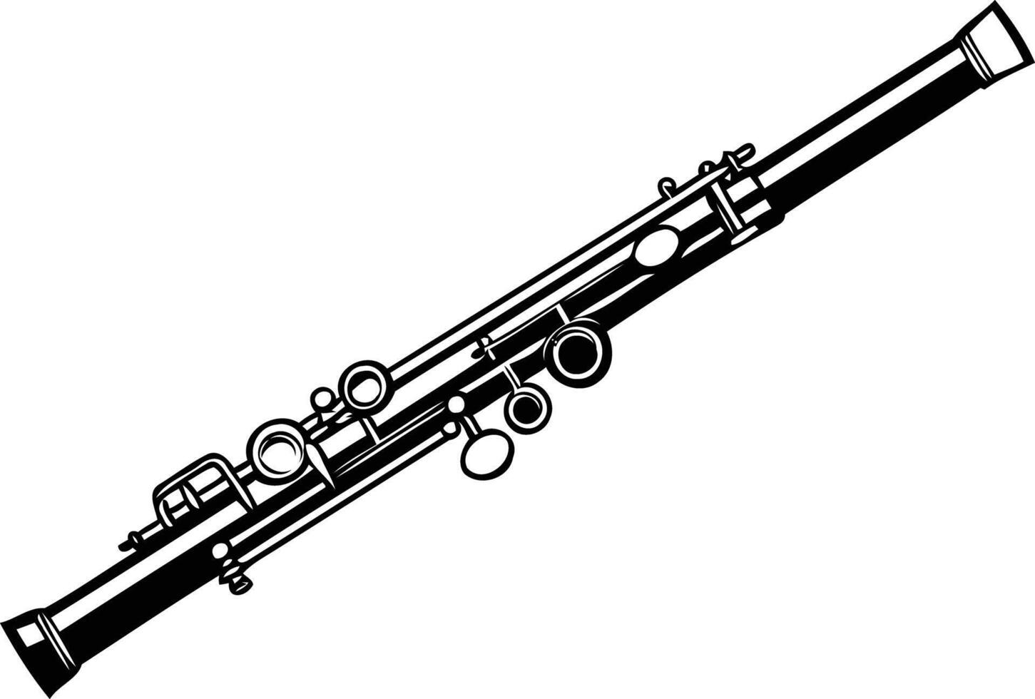 A simple black and white illustration of a clarinet, perfect for use in musical websites, posters, or educational materials vector