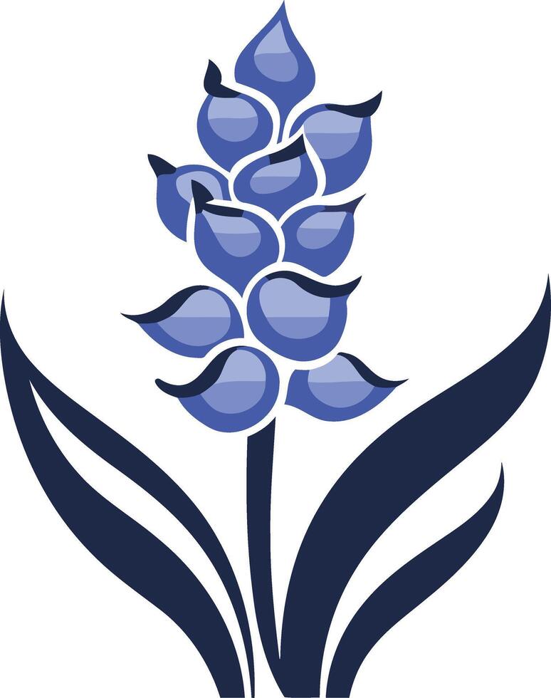 Stylized Blue Flower with Dark Blue Leaves vector