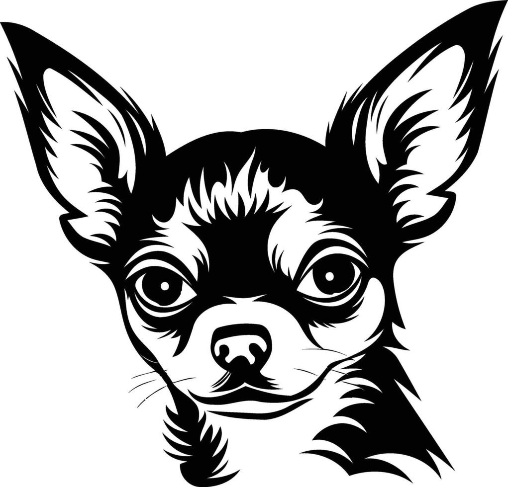A bold, black and white illustration of a chihuahua's face vector