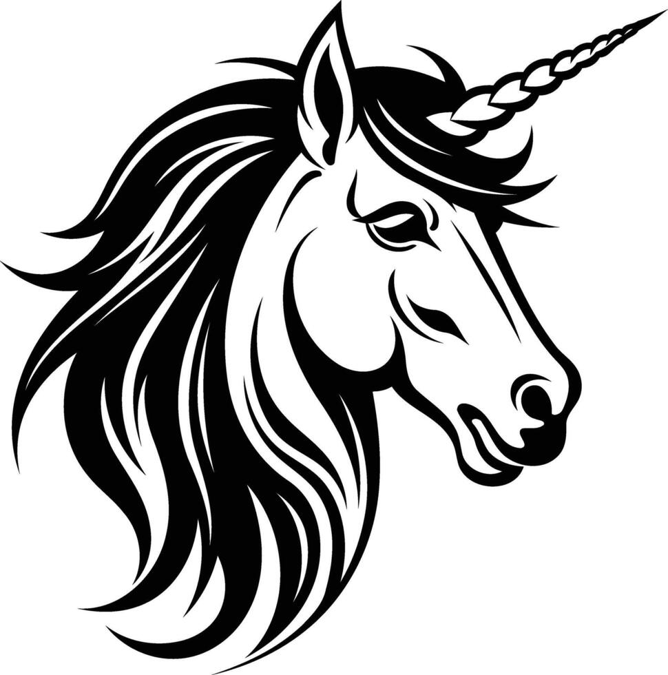 Black and white element illustration of a unicorn head vector