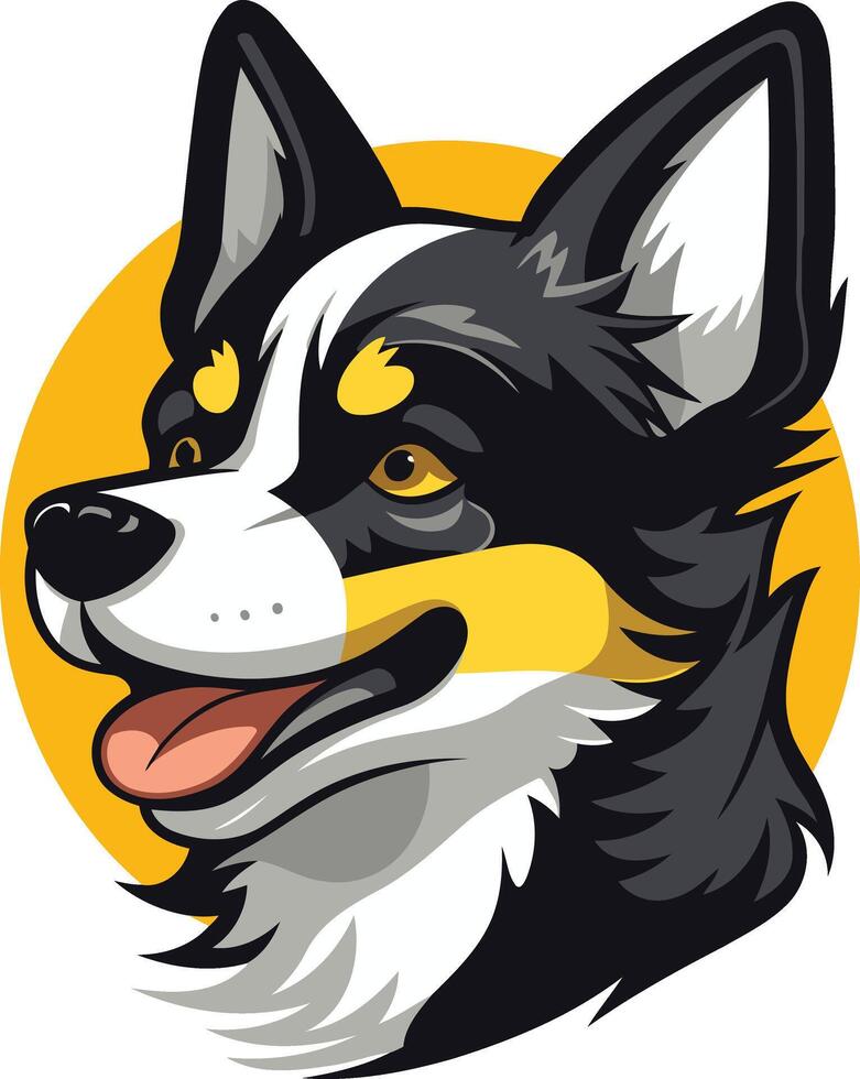 Smiling Black and White Dog with Yellow Accents vector