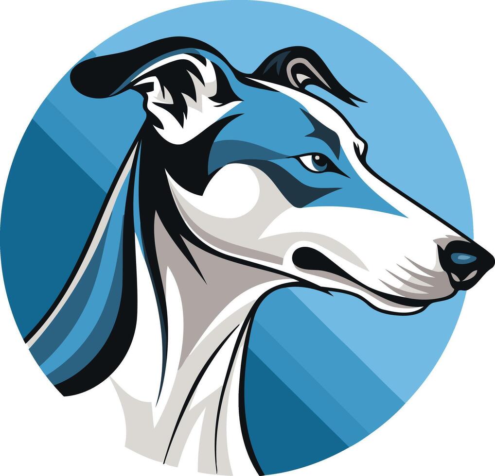 A Profile of a Greyhound with Blue and White Markings vector