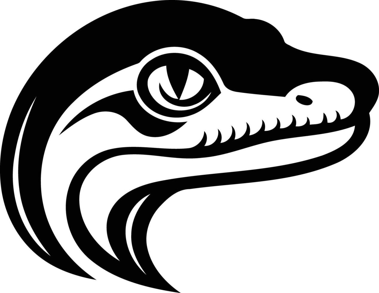 Bold and striking black and white illustration of a gecko's head, perfect for logos, branding, or tattoos vector