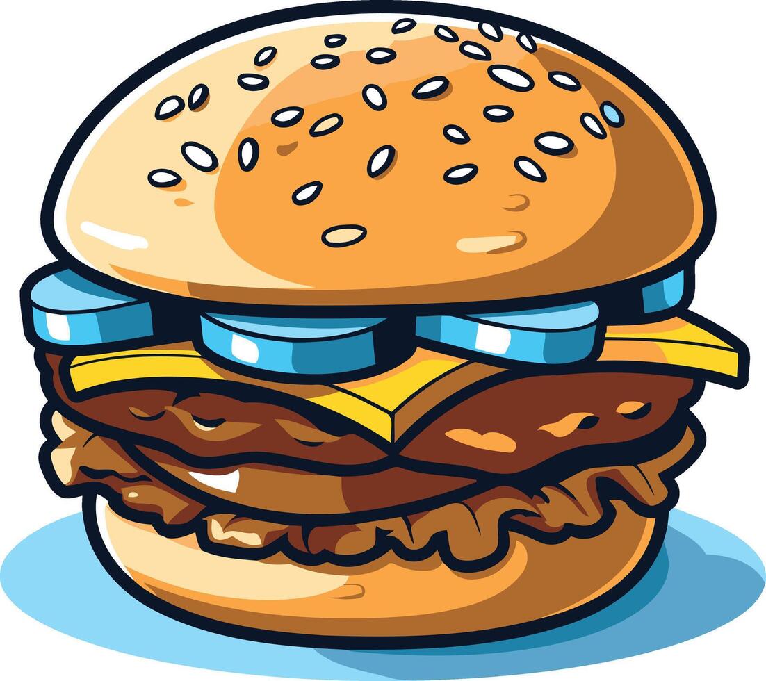 Double Decker Cheeseburger with Sesame Seed Bun vector