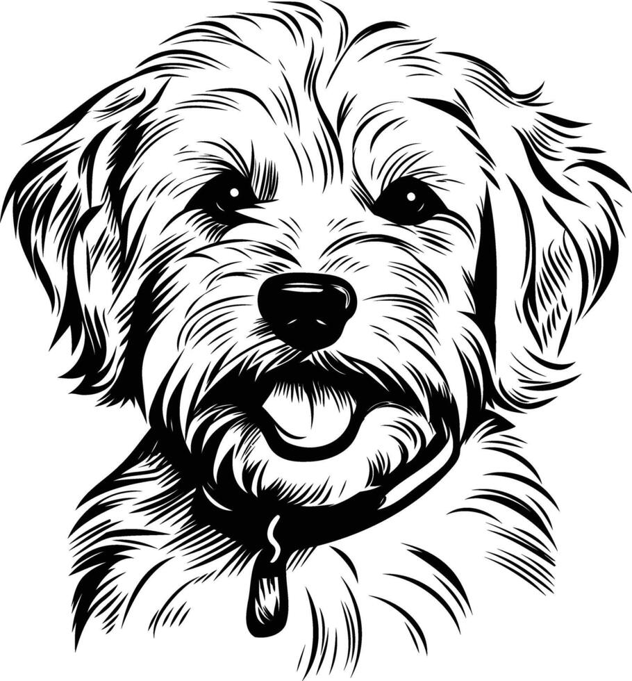 A cute and playful dog portrait in a black and white, line art style vector