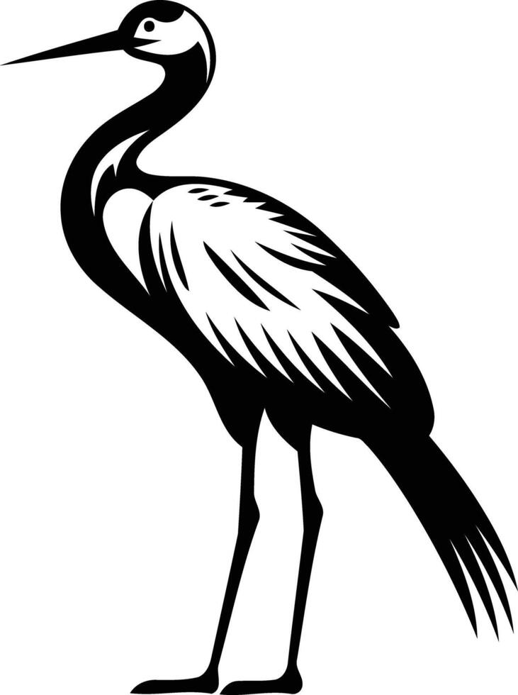 Simple black and white illustration of a graceful heron vector
