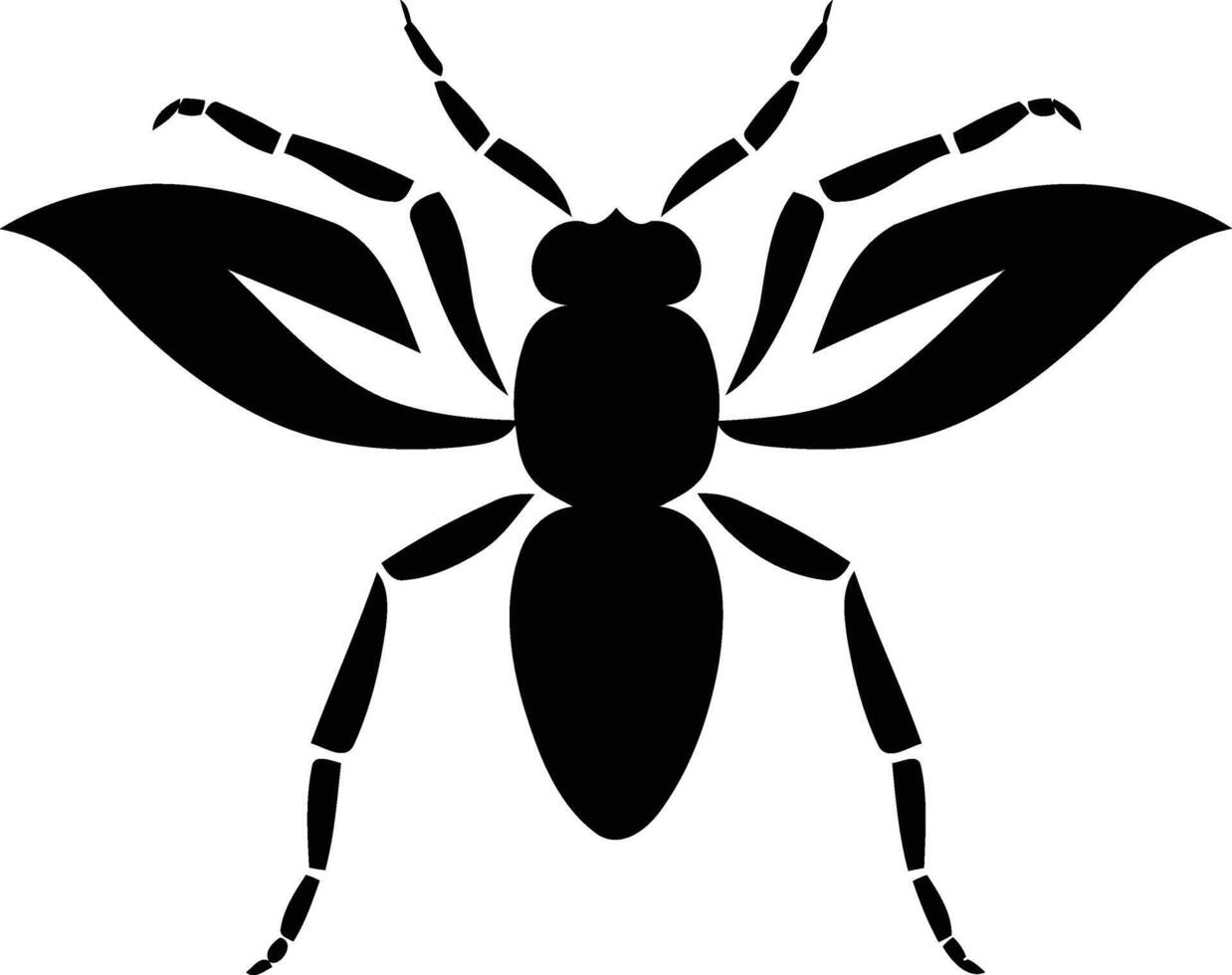 Simple black and white silhouette of a wasp with wings spread vector