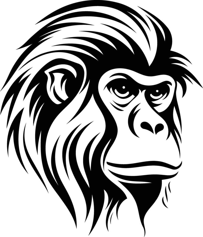 A bold black and white illustration of a monkey's head, perfect for tattoo designs, branding, and animal themed projects vector