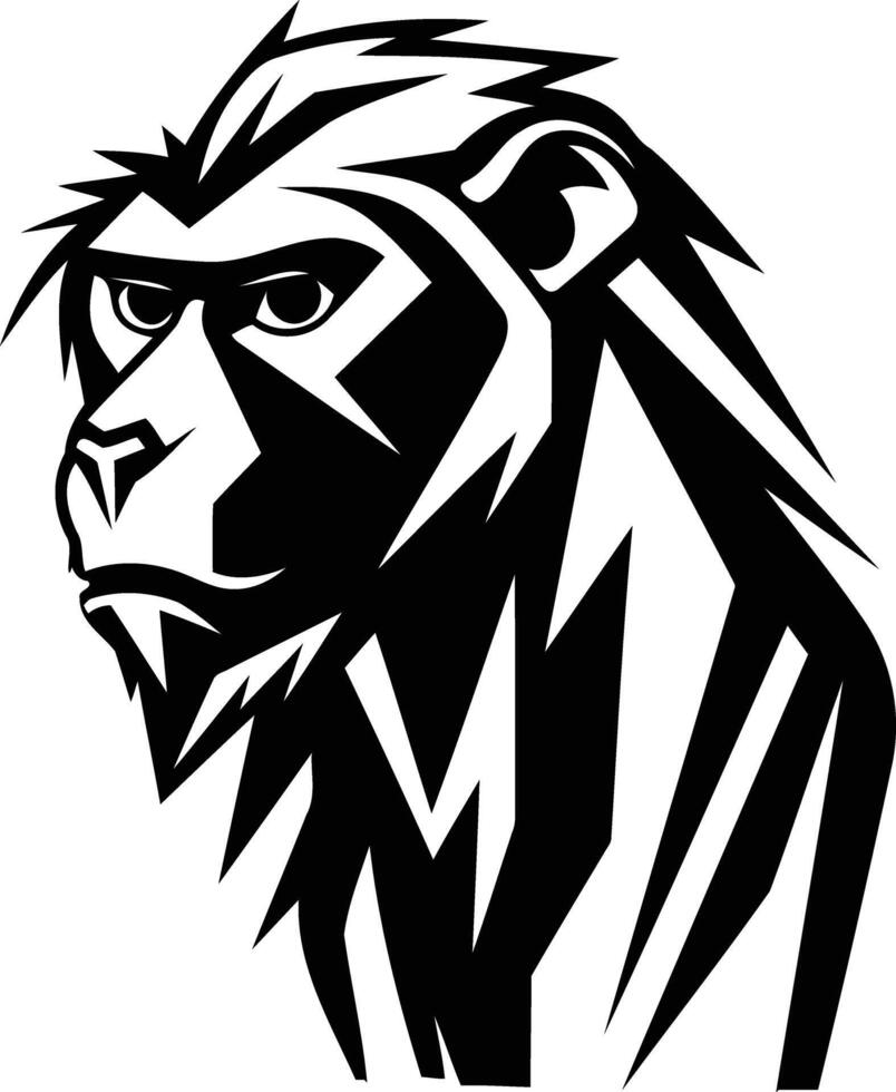 Bold black and white illustration of a gorilla's face in a stylized, tribal design vector