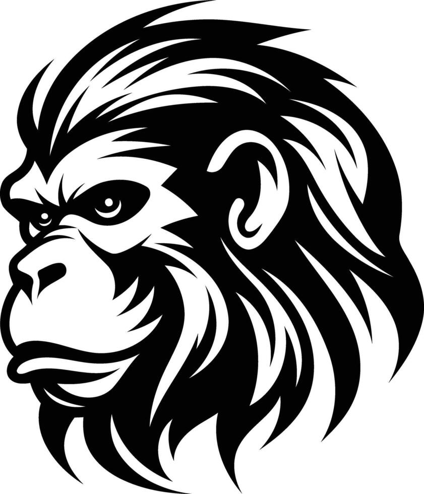 Black and white tribal style monkey head tattoo design vector