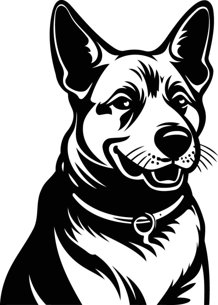 A powerful black and white illustration of a german shepherd's head, captured in a strong, confident pose vector