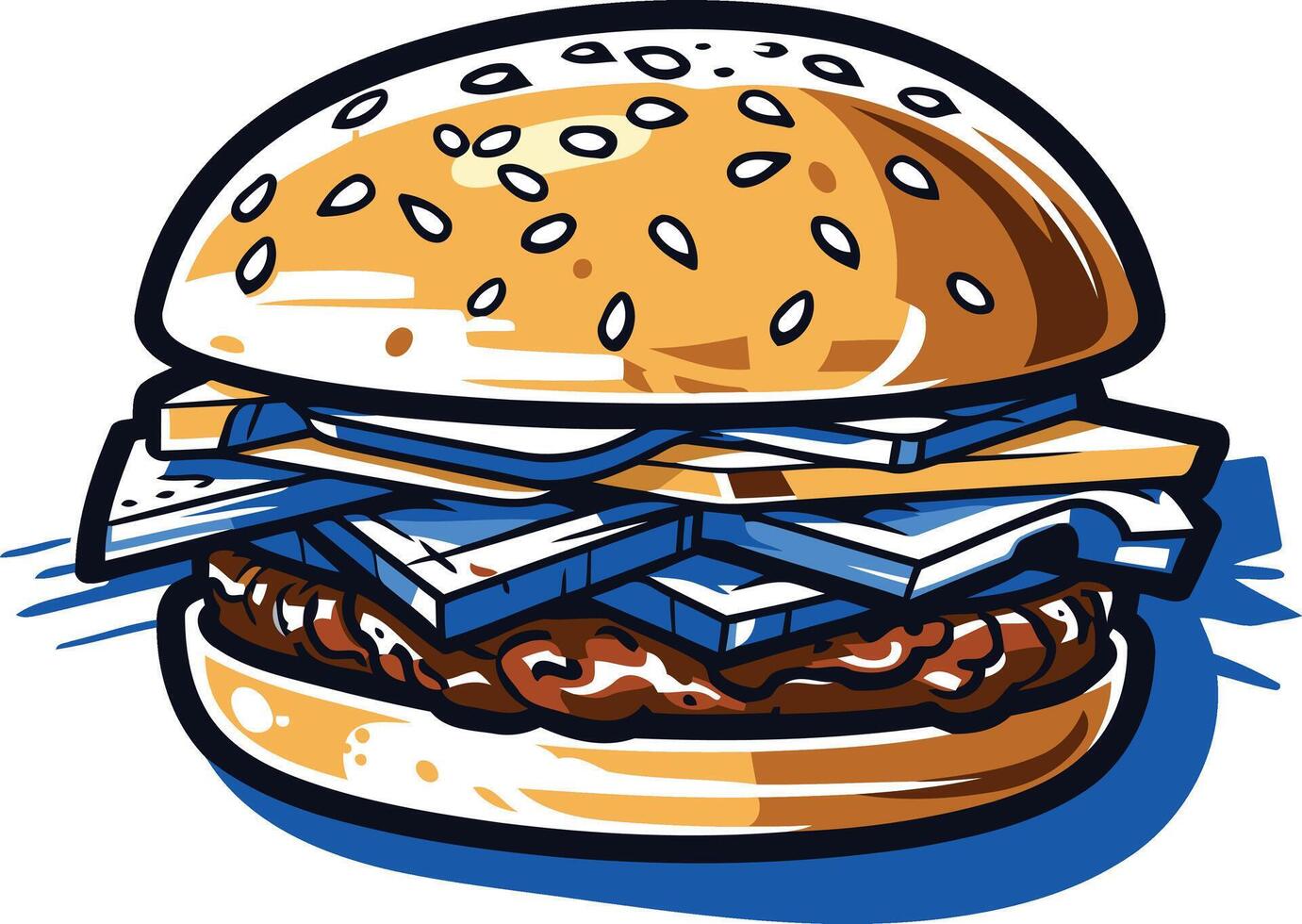 Delicious Sesame Seed Burger with Cheese and Onions vector