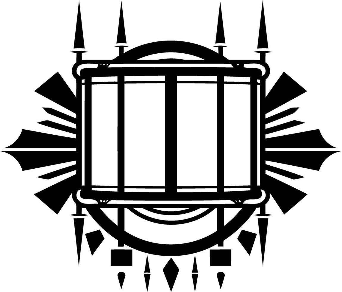 A bold, graphic tattoo design featuring a drum with tribal accents, perfect for clothing, music, and tattoo designs vector
