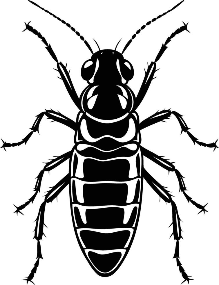 A bold black and white illustration of a cockroach, perfect for adding a touch of creepy crawly charm to your design projects vector