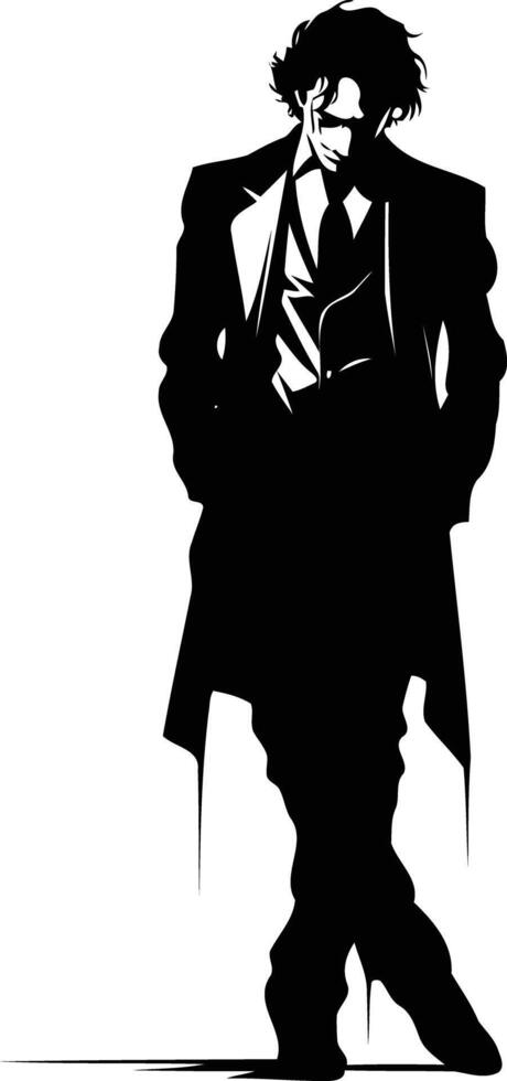 Stylish silhouette of a man in a suit, perfect for adding a dramatic and mysterious touch to your designs vector
