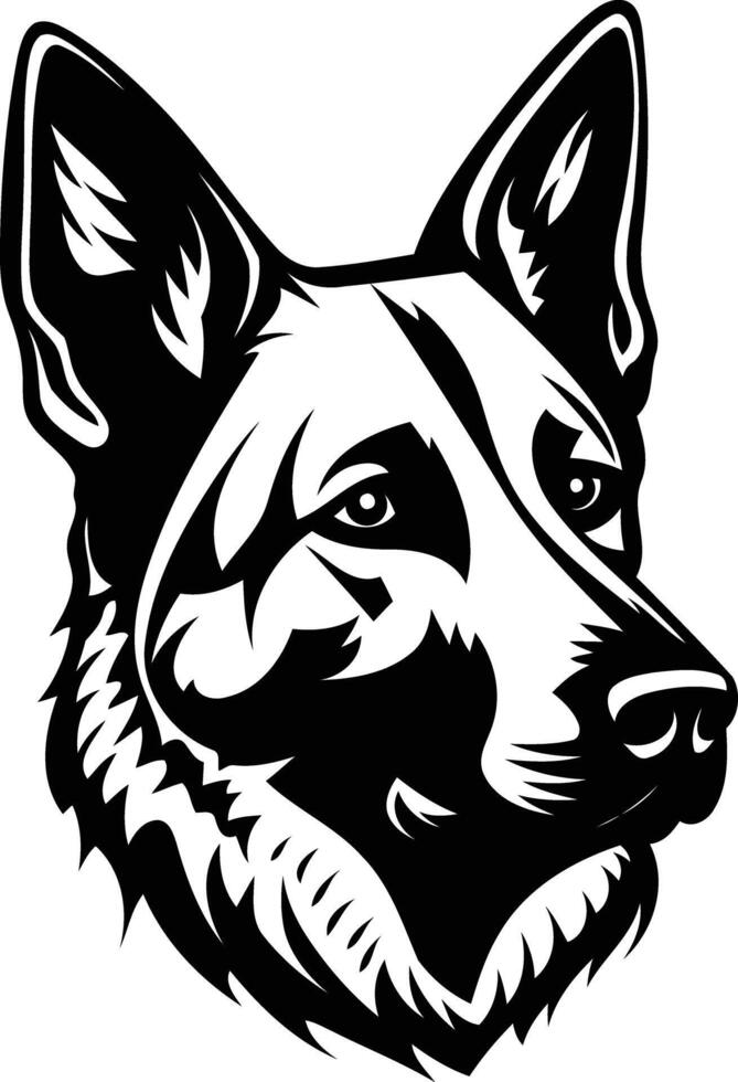 A bold, black and white illustration of a german shepherd's head, perfect for tattoos, branding, or any design that requires a strong and loyal image vector