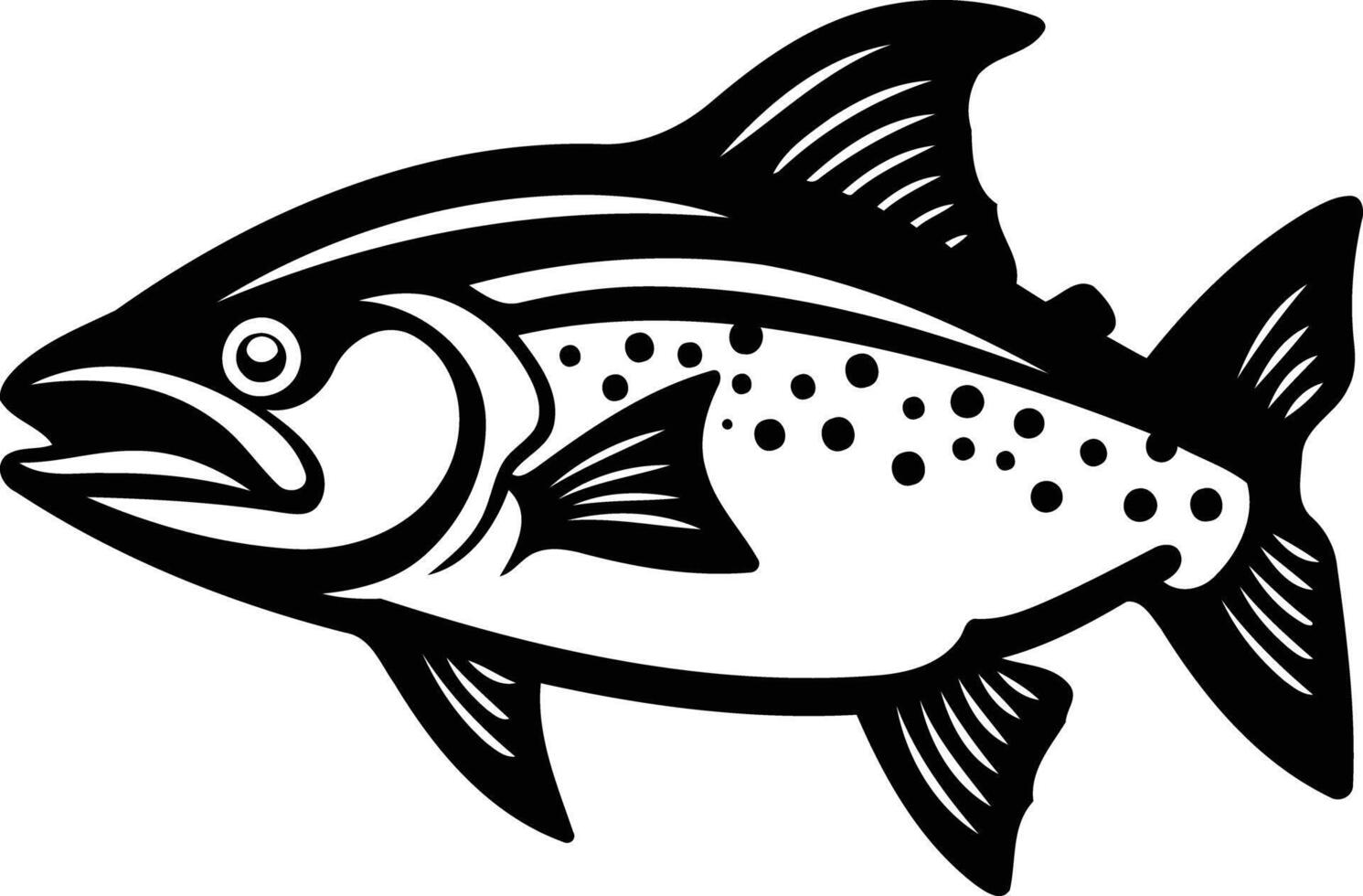 A bold, black and white illustration of a salmon fish, perfect for branding, logos, or fishing themed designs vector