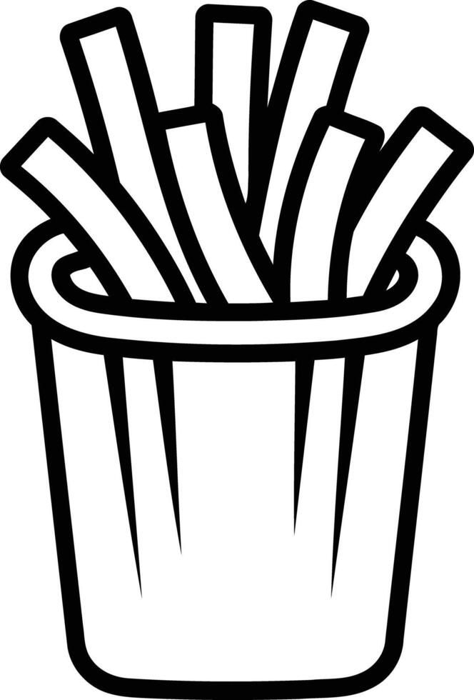 Line art illustration of a simple french fries bucket, perfect for menus, branding, and fast food illustrations vector