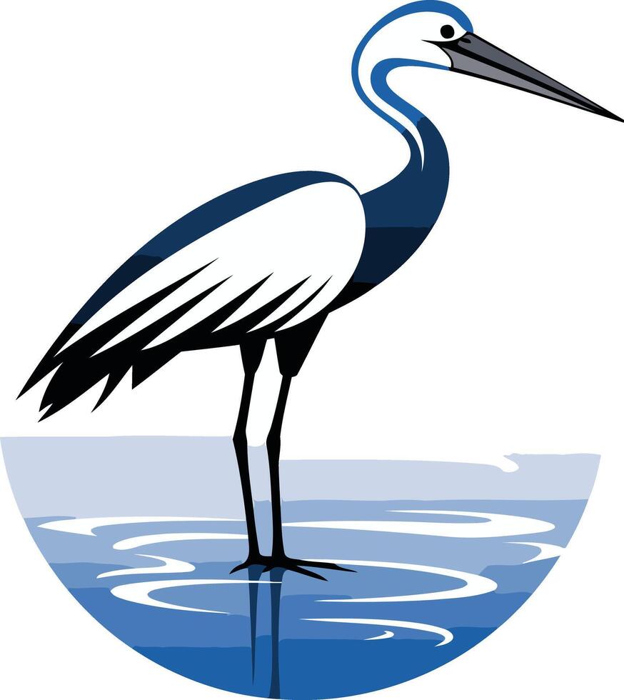 A Blue Heron Stands in Shallow Water vector