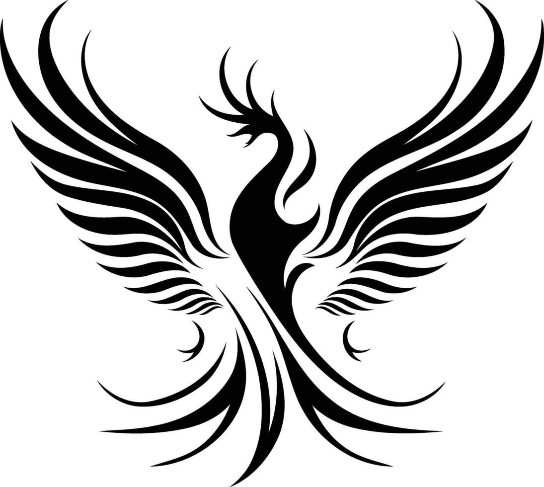A stylized black and white illustration of a phoenix, representing rebirth, strength, and hope vector