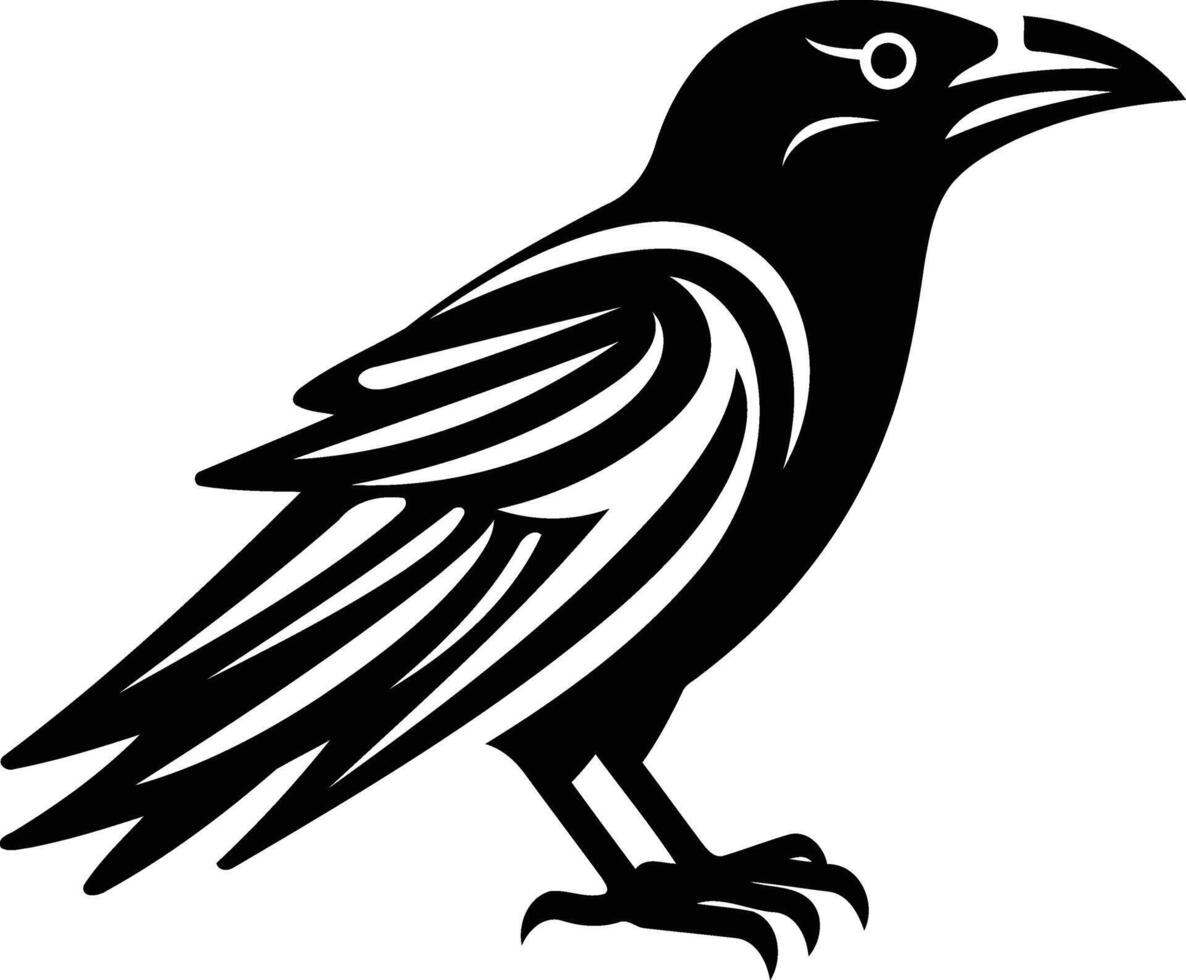 Black and white stylized illustration of a crow, perfect for tattoo designs, t shirts, and other graphic projects vector