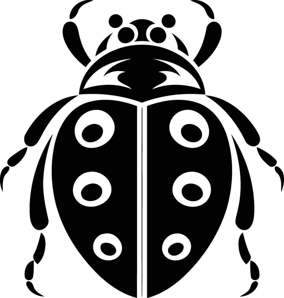 A bold, black and white illustration of a ladybug, perfect for tattoo design or graphic projects vector