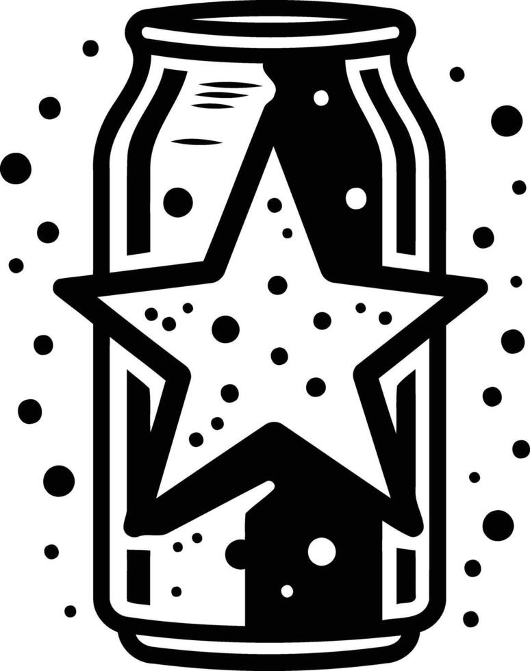 Black and white tattoo style illustration of a beer can with a star bursting out vector