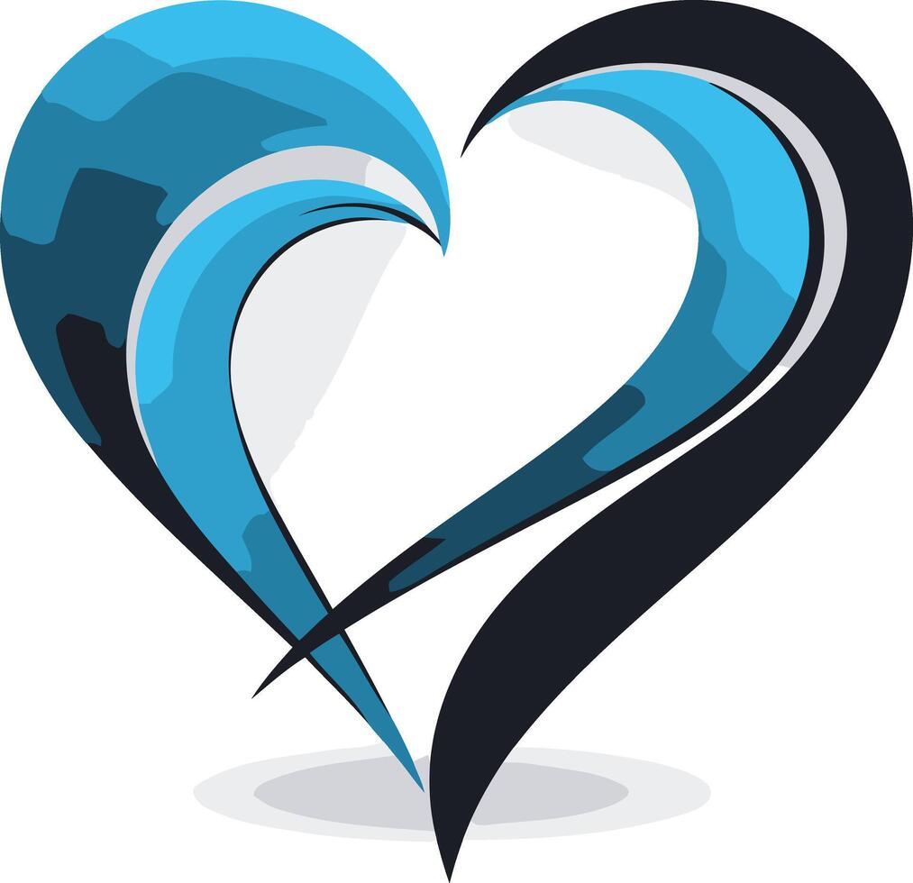 Abstract Heart with Swirling Blue and Black vector
