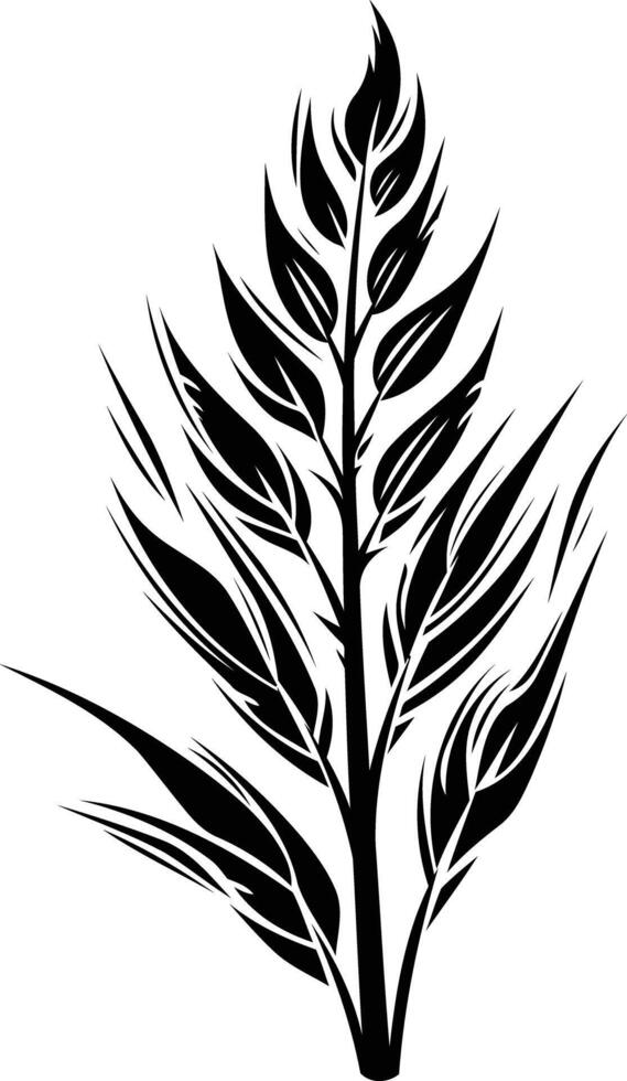 Simple, elegant black and white graphic illustration of a single stylized feather vector