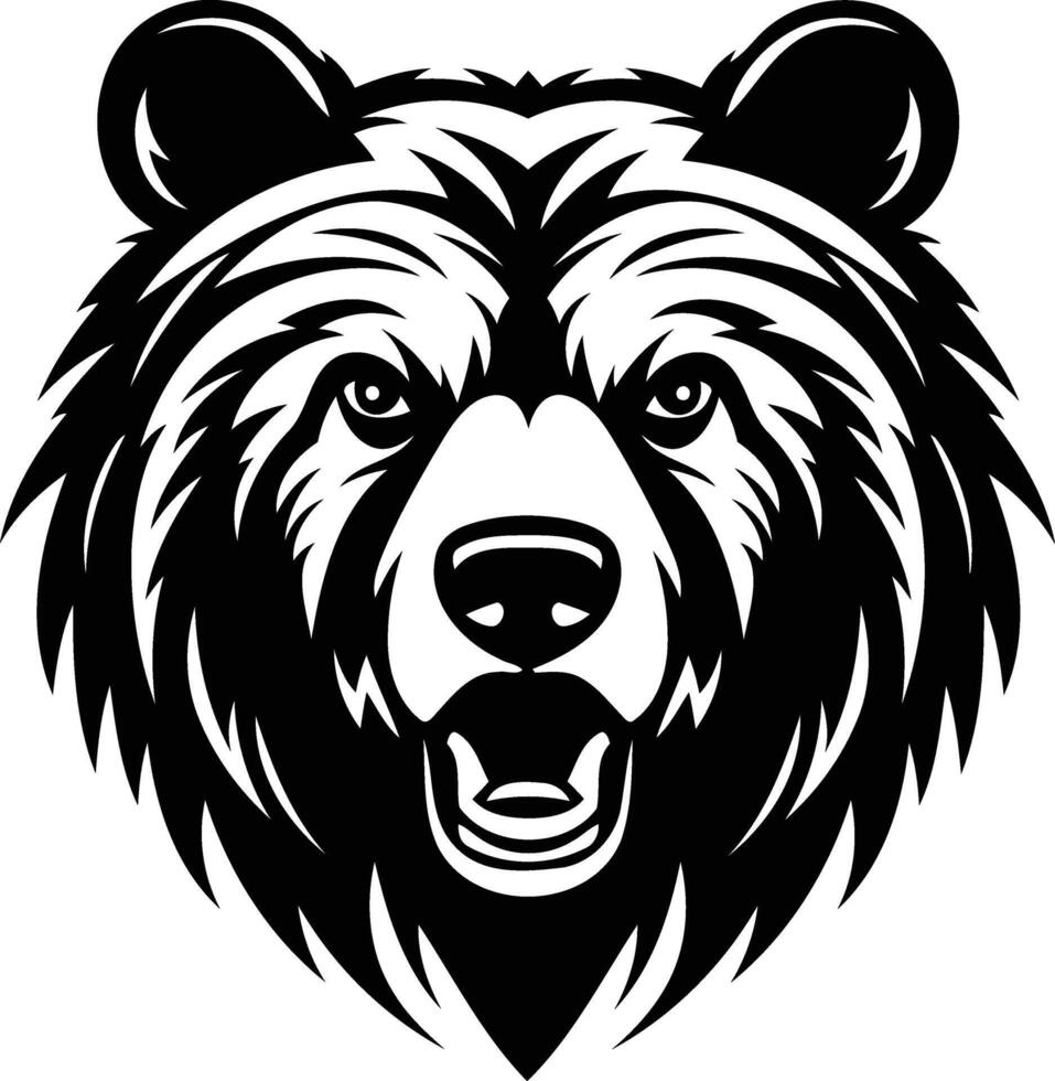 A powerful black and white illustration of a bear's head, perfect for use in designs with a wild or fierce aesthetic vector