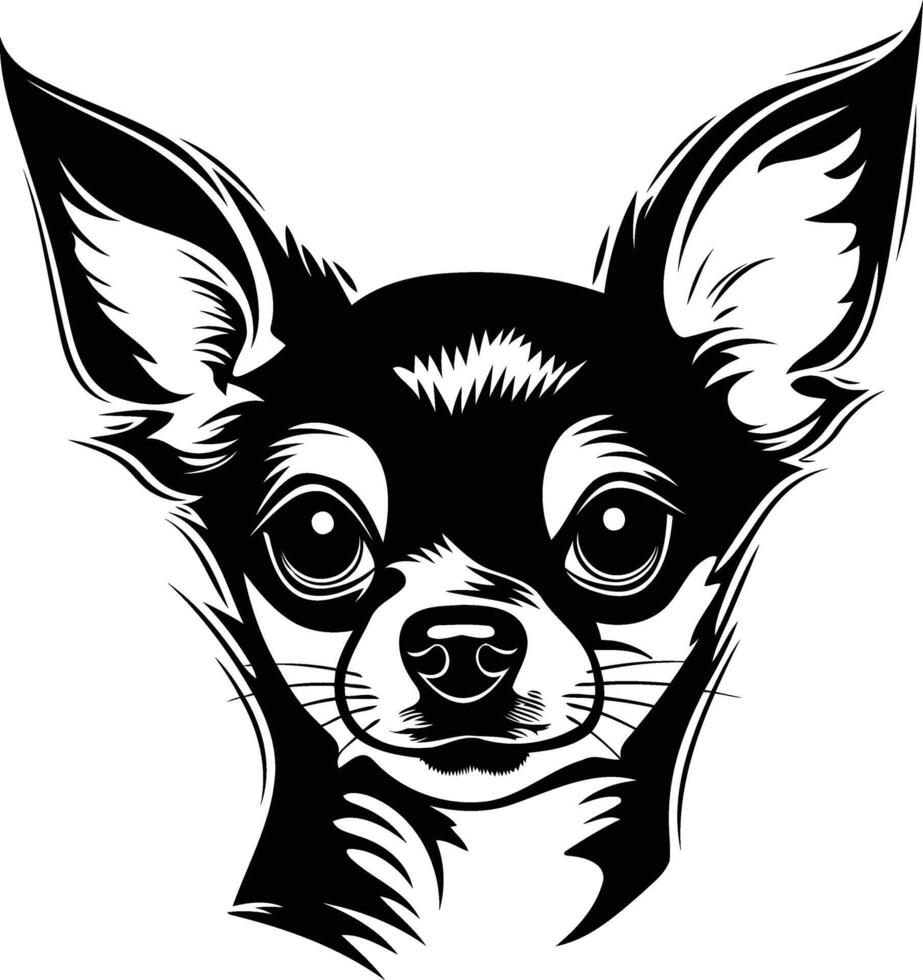 A striking black and white illustration of a chihuahua's face, perfect for adding a touch of playful cuteness to any design vector
