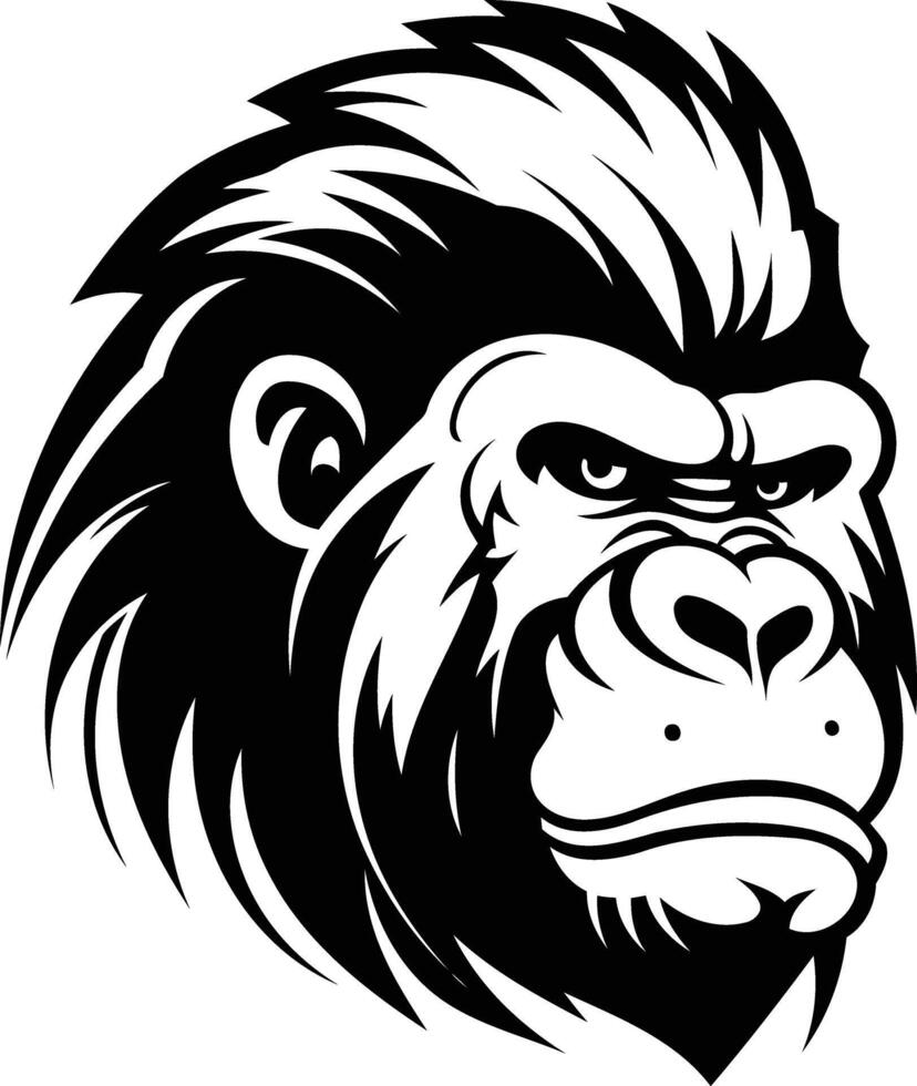 Powerful black and white illustration of a gorilla's face, perfect for branding, logo design, and tattoo art vector