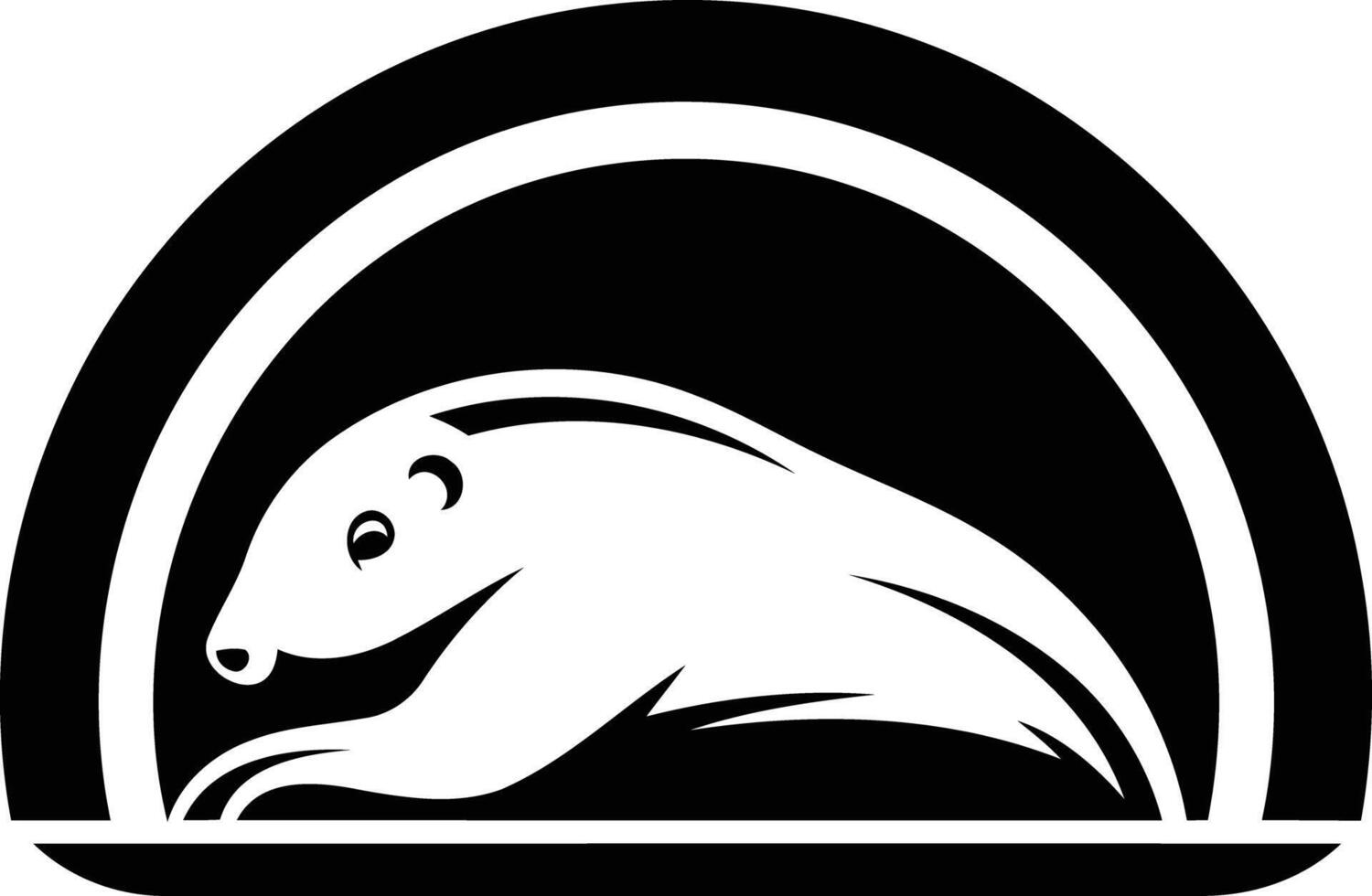 A stylish black and white logo design featuring a stylized badger within a curved shape vector