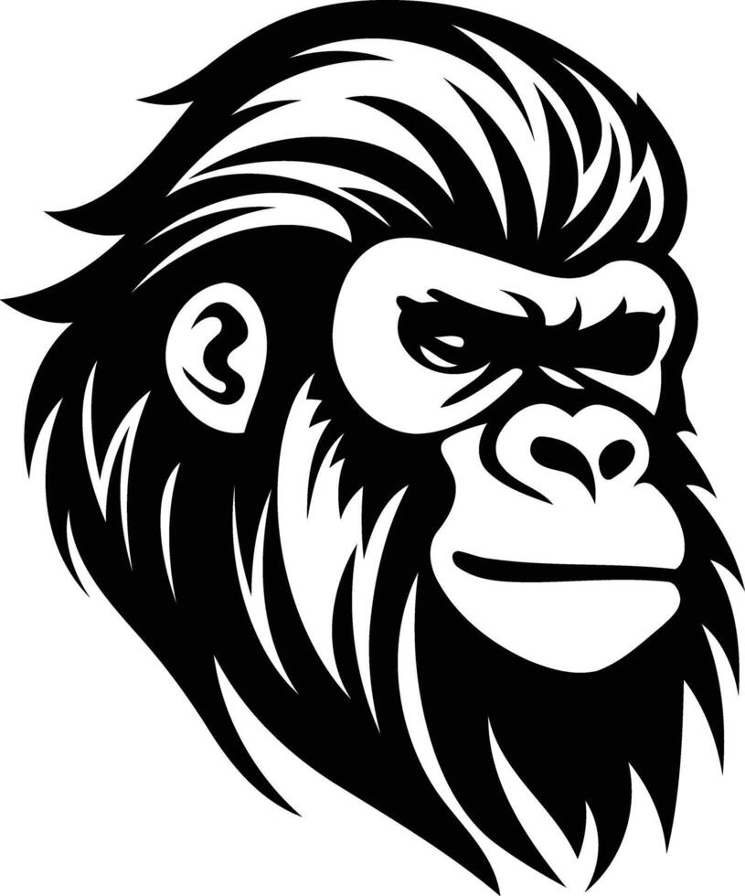 A bold and powerful black and white illustration of a gorilla's head, perfect for tattoo designs, apparel graphics, or any project needing a strong, primal image vector