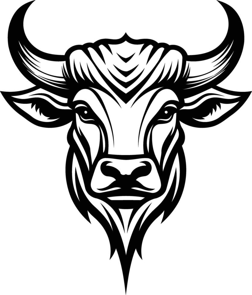 A powerful black and white bull head illustration, perfect for branding, tattoos, and graphic design projects vector