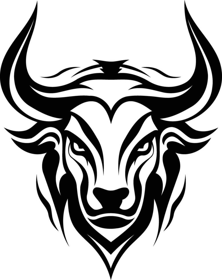 A fierce and stylized black and white tattoo design of a bull's head vector