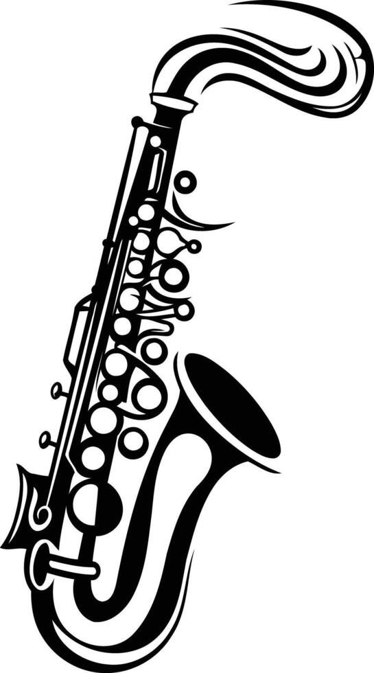 A stylized black and white illustration of a saxophone vector